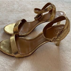 Metallic gold Tory Burch 2 1/2” high heels